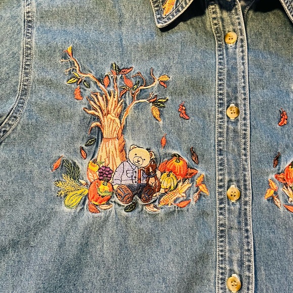 Vintage 90s Cool Blues Women's M Denim Embroidered Autumn Shirt - Picture 2 of 8